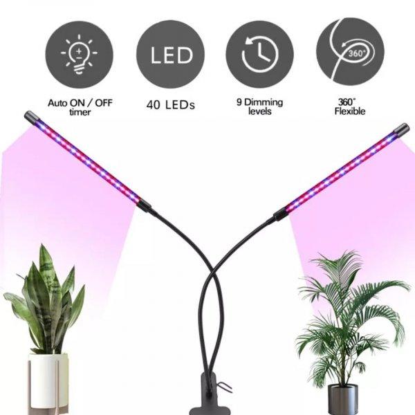 Növény nevelő LED lámpa 2 fejű hajlítható csíptethet