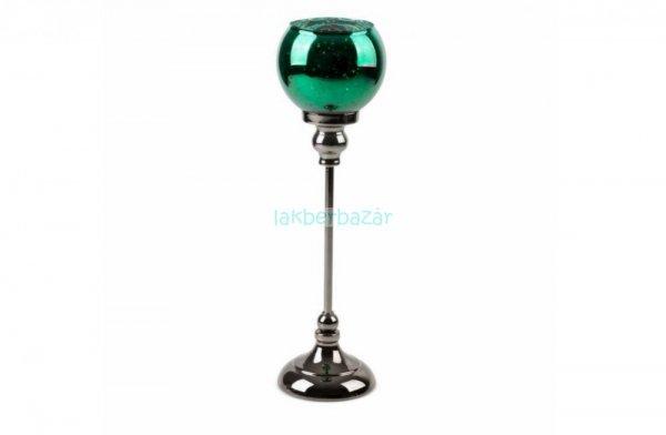 Fibi2 dekoratív talpas gyertyatartó üveg búrával Zöld 12x12x40 cm