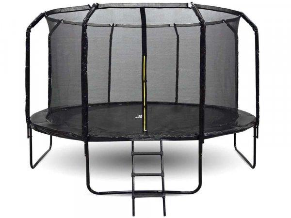 SkyFlyer fekete, 366 cm-es kerti trambulin hálóval és profilozott oszlopokkal