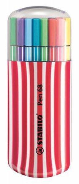 Rostirón készlet, 1 mm, piros tok, STABILO "Pen 68 Zebrui", 20
különböző szín