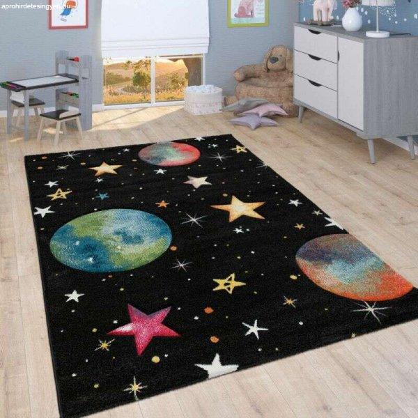 játék szőnyeg gyerekszoba bolygó csillag fekete, modell 20393, 160x230cm