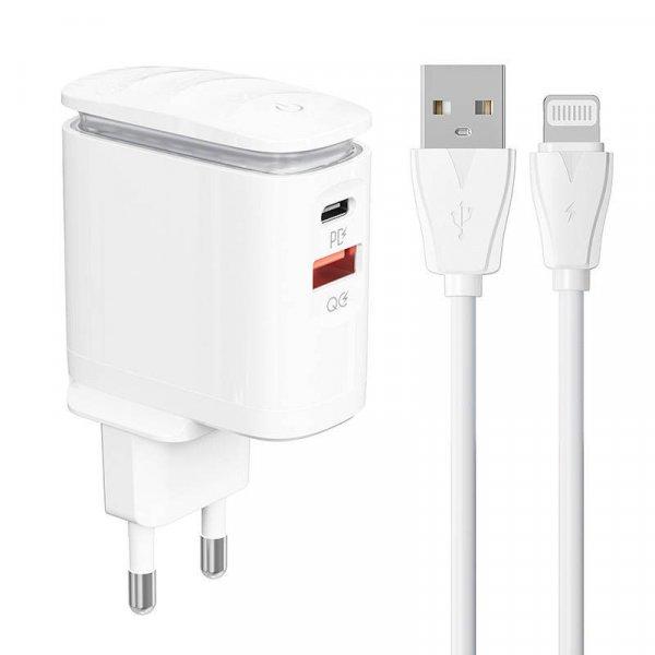 LDNIO A2423C USB, USB-C hálózati töltő + Lightning kábel