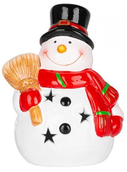 MagicHome karácsonyi dekoráció, Mosolygó hóember, LED, terrakotta, 8,5 x
8,2 x 12,5 cm