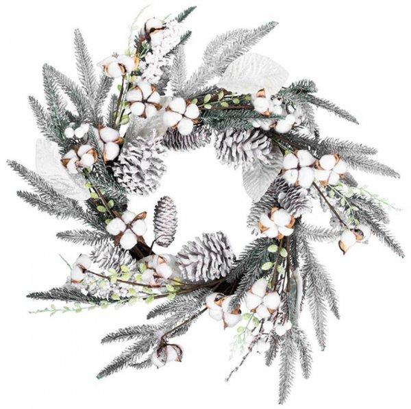MagicHome karácsonyi koszorú, havas fenyőágakkal, 60 x 60 x 14 cm