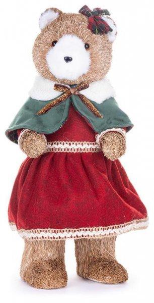 MagicHome karácsonyi dekoráció, Medve piros ruhában, 18 x 22 x 41 cm