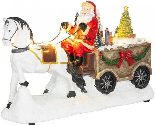 MagicHome karácsonyi dekoráció, Mikulás lóval, LED, 3x AA, belső