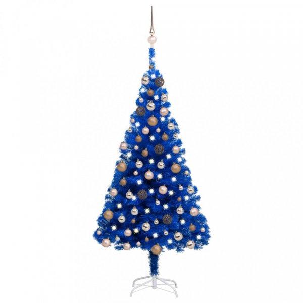 Kék PVC megvilágított műkarácsonyfa gömb szettel 120 cm