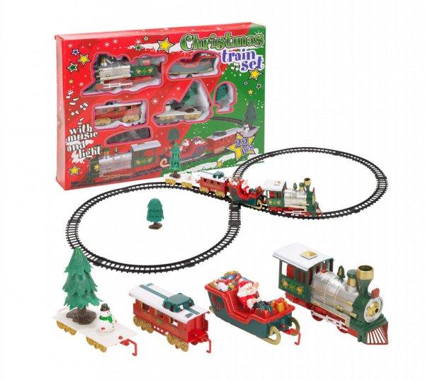 CTS-22 Christmas Express 22 részes zenélő, elemes karácsonyi vonat szett,
elektromos önjáró vasút, 74 x 133 cm kör alakú vasúti pályával