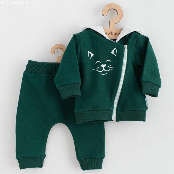 Baba szabadidő nadrág és pulóver New Baby Animals Cat zöld