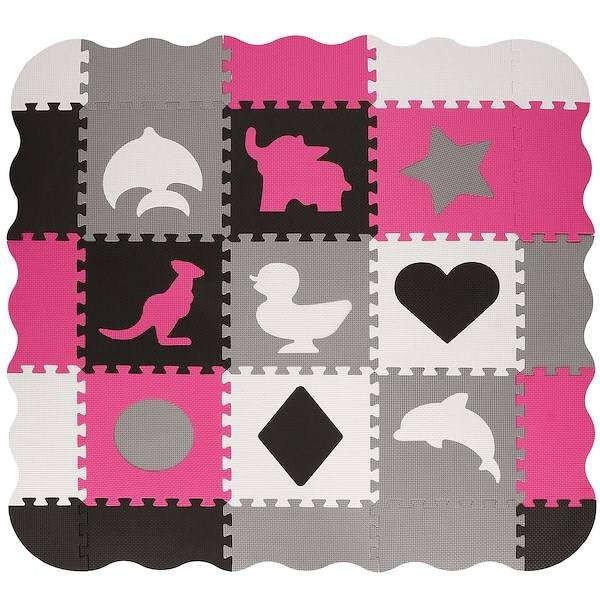 Springos Állatos, formás puzzle szőnyeg 120x120cm #rózsaszín-fekete