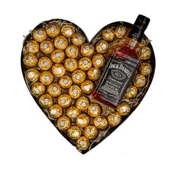  Szív alakú Box XL-es méret: Ferrero Rocher + Jack Daniel's whiskey