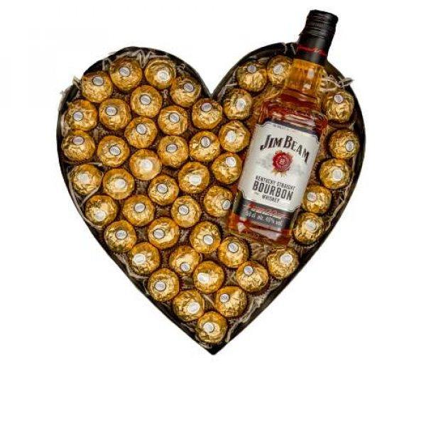 Szív alakú Box XL-es méret: Ferrero Rocher + Jim Beam whiskey