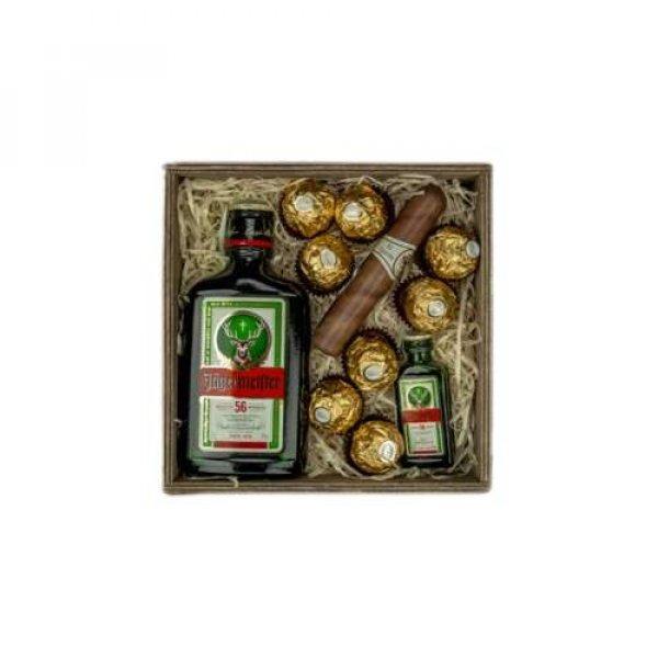 Wood Box: Jägermeister + Ferrero Rocher + csoki Szívar