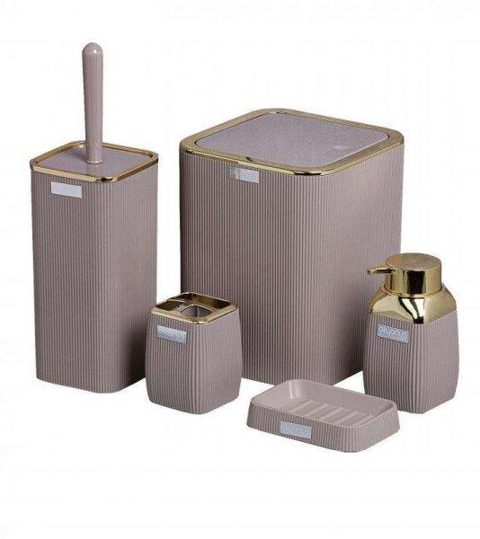 Modern műanyag fürdőszoba szett 5 darabos Bézs-Arany