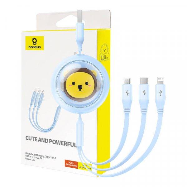 Töltőkábel 3 az 1-ben Baseus USB-USB-C, USB-M, Lightning 3,5A, 1,1m (kék)