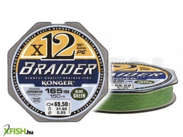 Konger Braider X12 Olive Green Fonott Zsinór 150m 0,14mm 18,4Kg