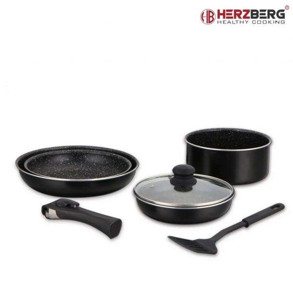 Herzberg HG-8090-7BK: 7 darab márvány bevonatú főzőedény készlet