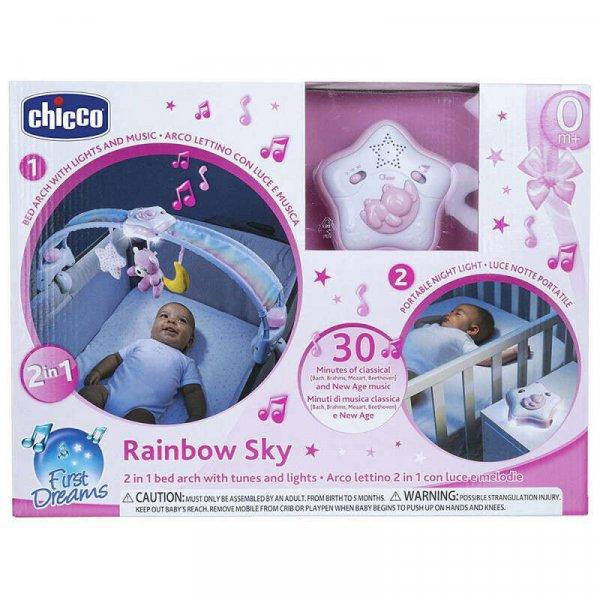 Chicco Rainbow Sky kiságy játékhíd és éjszakai fény elemes 0+ rózsaszín