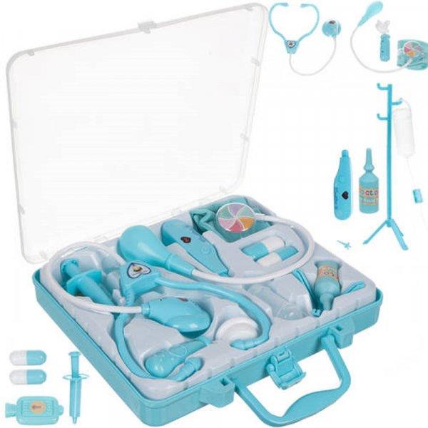 13 részes fogorvosi készlet kis fogorvosoknak hordozható bőröndben - 29 x
25 x 6 cm, kék-fehér (BB-20347)