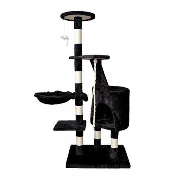Macska mászóka kaparófával, fekvőhellyel, kuckóval és játék egérrel -
118 x 49 cm, fekete (BB-7936)