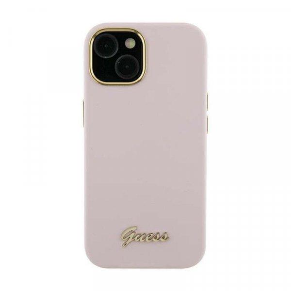 Guess Silicone Script Metal Logo & Frame - iPhone 15 Pro Max telefontok pink