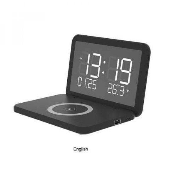 Digitális ébresztőóra / sminktükör vezeték nélküli QI asztali töltő
funkcióval - 15W, dátum és hőmérséklet kijelzés, 6,7