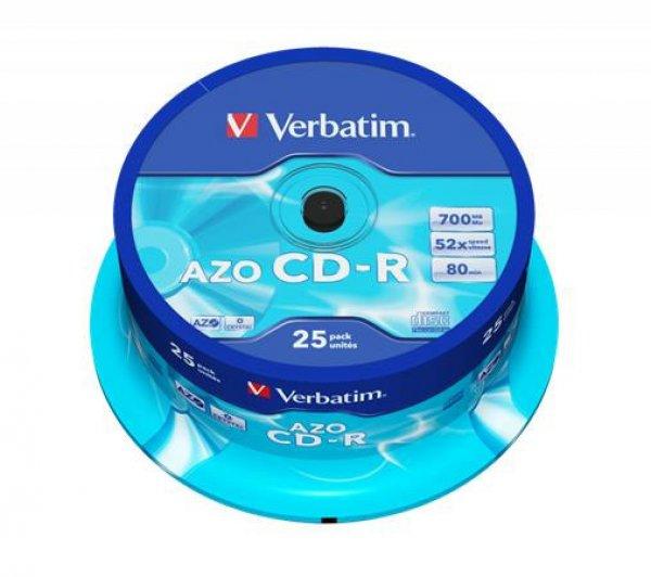CD-R lemez, Crystal bevonat, AZO, 700MB, 52x, 25 db, hengeren VERBATIM
"DataLife Plus"