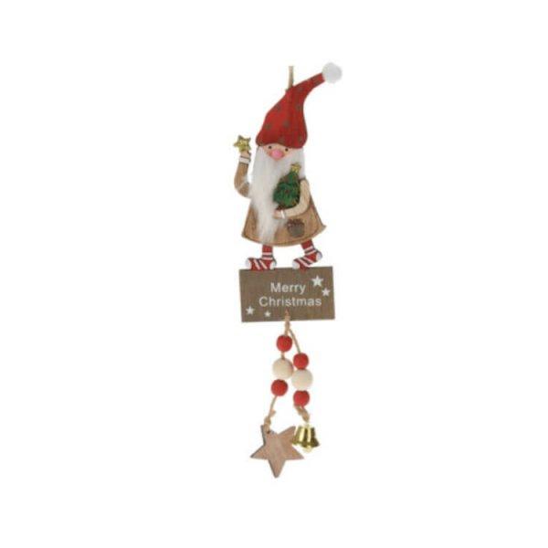 Karácsonyi dekorációs figura (Mikulás pöttyös sapkában, kezében mini
karácsonyfával)