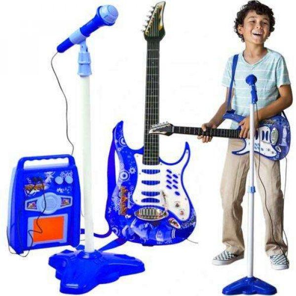 Játék elektromos gitár erősítővel és mikrofonnal - kék