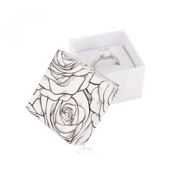 Fekete fehér ajándékdoboz gyűrűre vagy fülbevalóra - rózsa motívummal