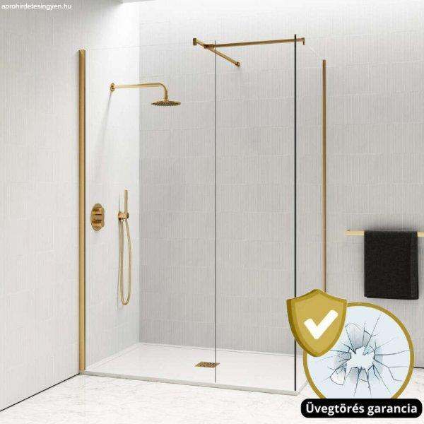HD Arlo Gold Kombi Walk-In zuhanyfal, 80x110 cm, 8 mm vastag vízlepergető
biztonsági üveggel, 200 cm magas, arany profillal és távtartóval