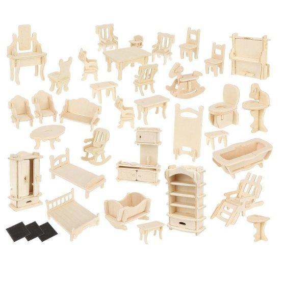 175 darabos, összerakható, kreatív fa baba bútor
készítő szett, komplett berendezés babaházba (BB-9423)