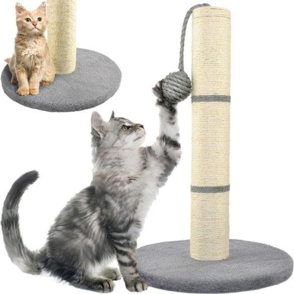 Szizálrostból készült kaparófa macskáknak
játék labdával- 45 cm, szürke (BB-7932)