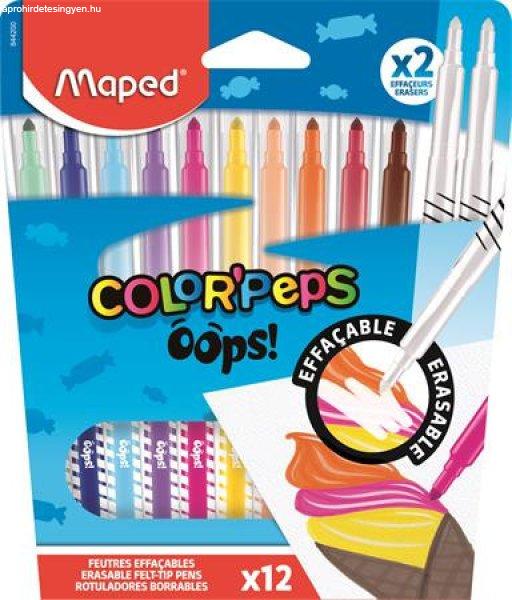 Filctoll készlet, 3,6 mm, törölhető, MAPED "Color'Peps
Oops!", 10+2 különböző szín