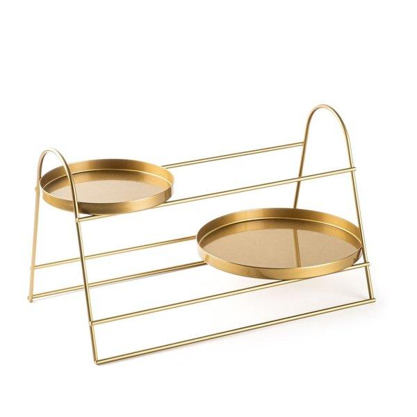 Asztali tároló polc két tálcával, fém, arany - VODKA - Butopêa