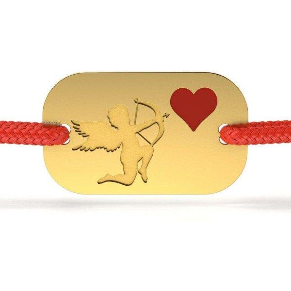 Sárga arany karkötő zsinórral Az Cupido modell szíve
