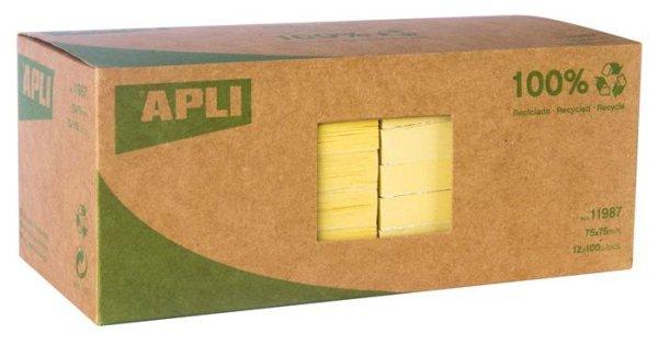 Öntapadó jegyzettömb, 75x75 mm, 100 lap, újrahasznosított, APLI
"Classic", sárga