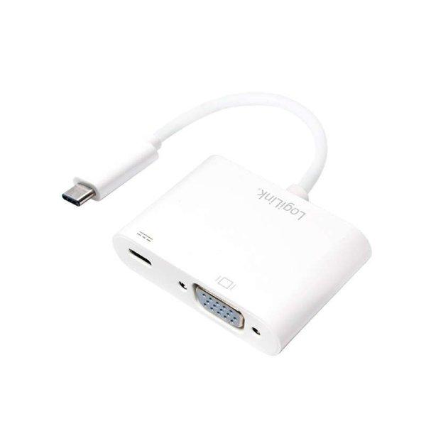 Logilink USB 3.2 Gen1 Type-C adapter, C/M-VGA+USB/F, 1080p, PD, fehér, 0,14 m