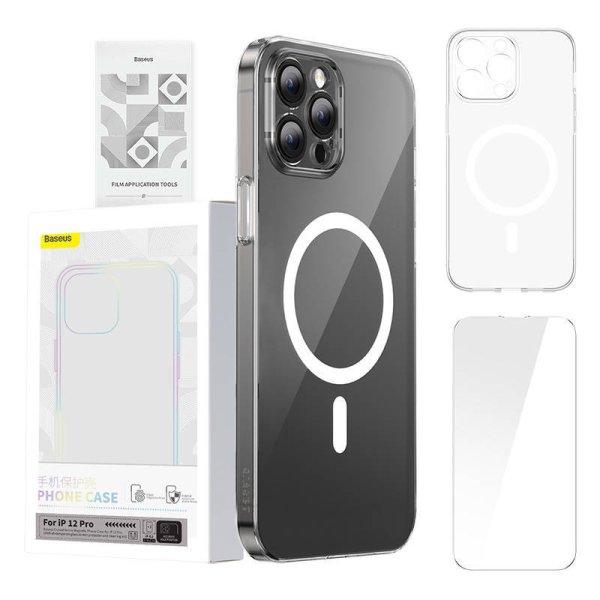 Baseus Magnetic Crystal Clear védőtok iPhone 12 Pro-hoz (átlátszó) + edzett
üveg + tisztítókészlet