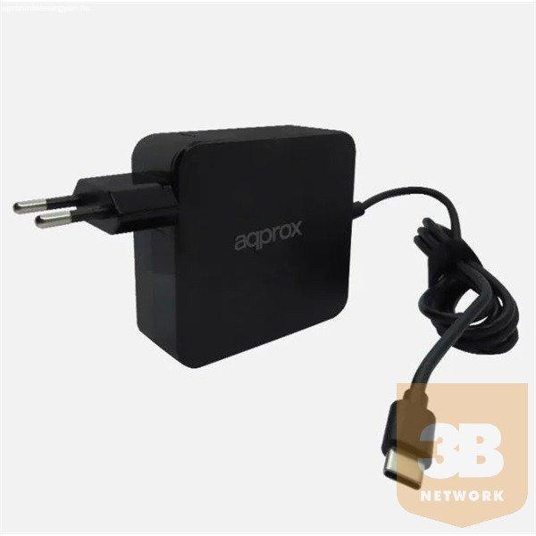 APPROX Notebook adapter 90W - Univerzális USB Type-C töltő, 5V/3A, 9V/3A,
12V/3A, 15V/3A, 20V/4.5A, Fekete