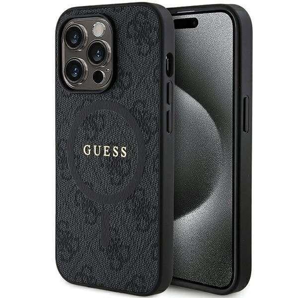 Guess 4G Collection bőr fém logós MagSafe tok iPhone 13 Pro Max - Fekete