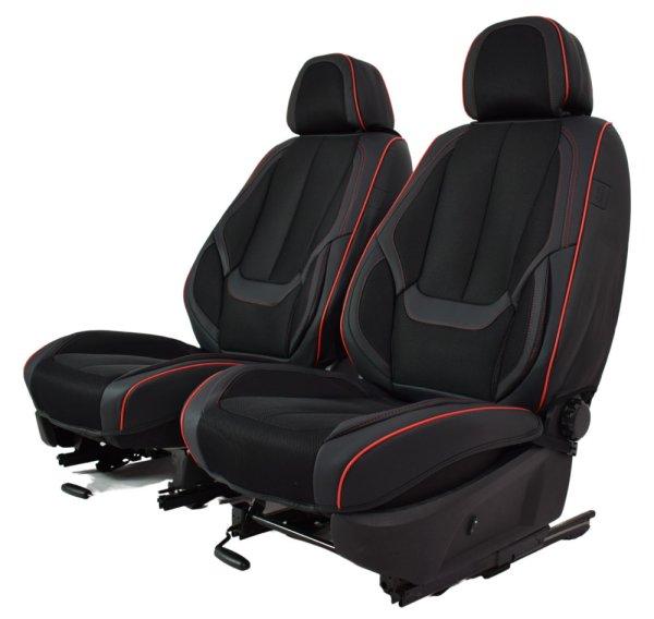 Chevrolet Spark Méretezett Üléshuzat -Victoria Bőr/Szövet -Piros/Fekete- 2
Első Ülésre