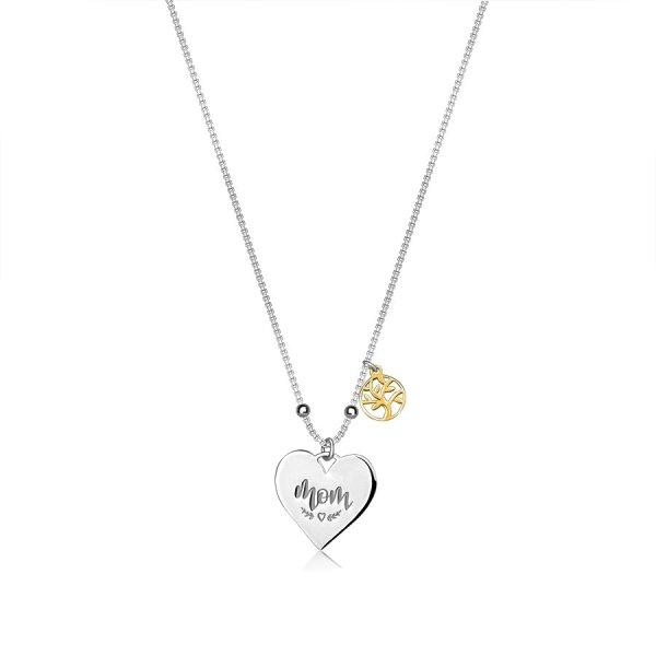 925 ezüst nyaklánc- szív medál,"Mom" felirat, életfa,rugós
gyűrűzárral