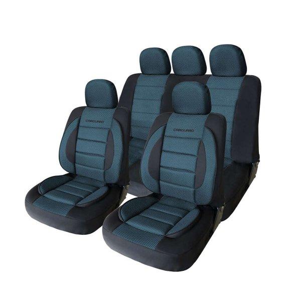 11 db-os Auto Mercaton® PremiumLux üléshuzat készlet, 3D textúrájú
textilszövet, deréktámasz az első ülésekhez, szivacs töltet, 5 mm-es hab,
kék