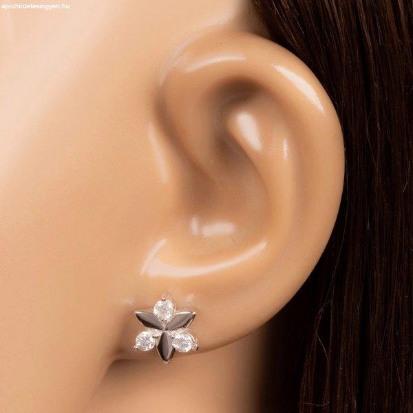 925 ezüst fülbevaló, váltakozó sima és cirkónia szirmokból készült
virág