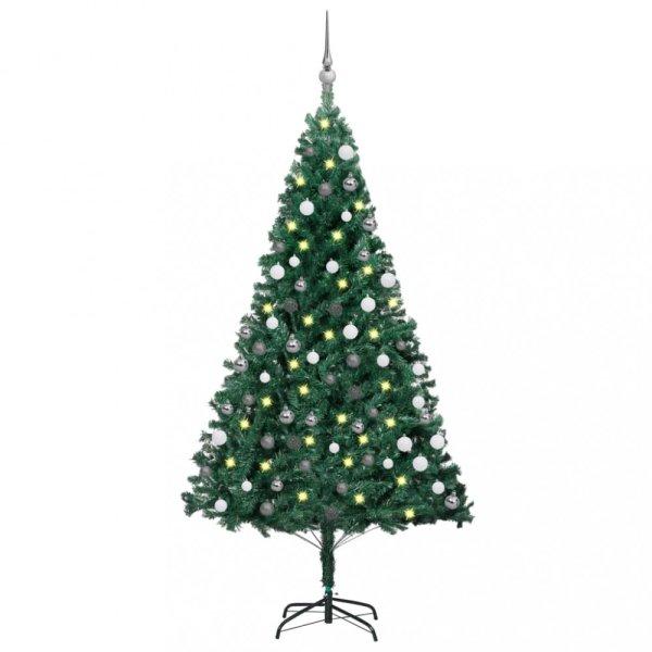 Zöld PVC megvilágított műkarácsonyfa gömb szettel 120 cm