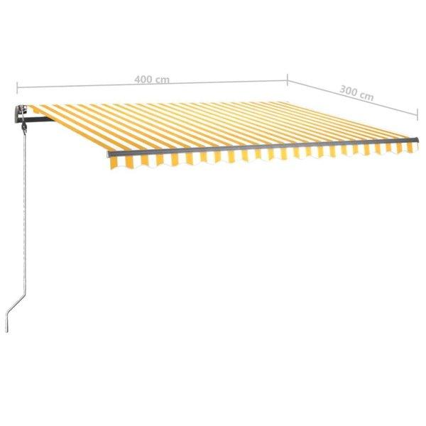 vidaXL sárga és fehér kézzel kihúzható LED-es napellenző 400 x 300 cm