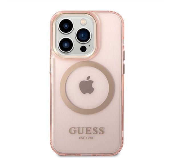 Guess Translucent MagSafe Apple iPhone 14 Pro hátlap tok, rózsaszín