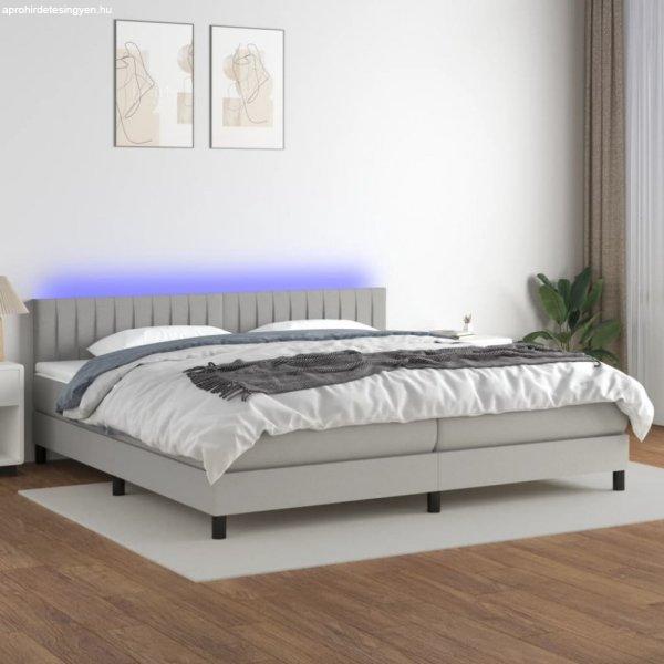 Világosszürke szövet rugós és LED-es ágy matraccal 200x200 cm