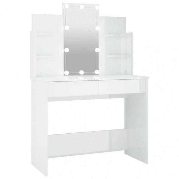 Magasfényű fehér fésülködőasztal led-del 96 x 40 x 142 cm